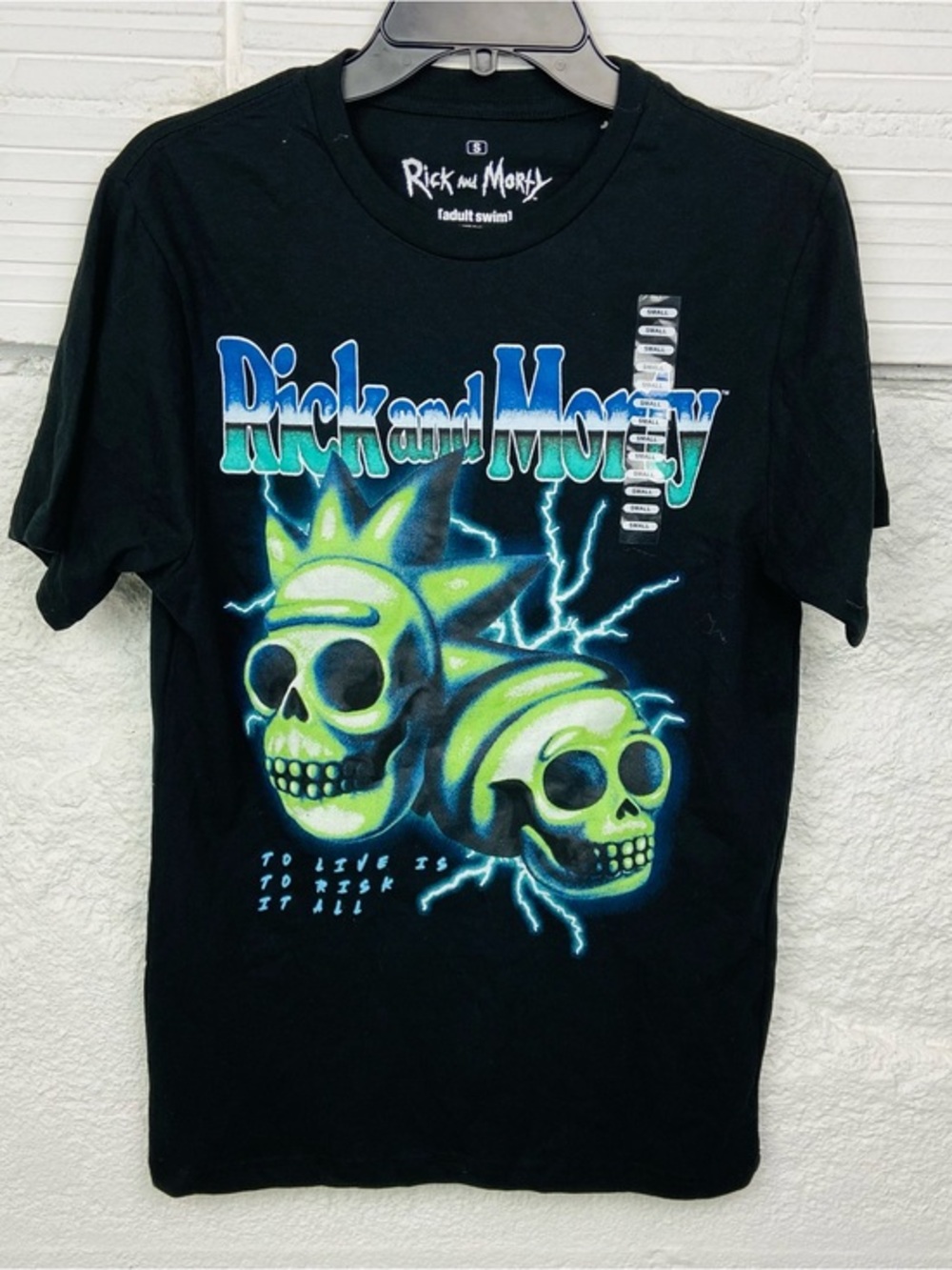 NWT Rick and Morty adult swim Neon Skull Graphic Tee to live is to risk it all S